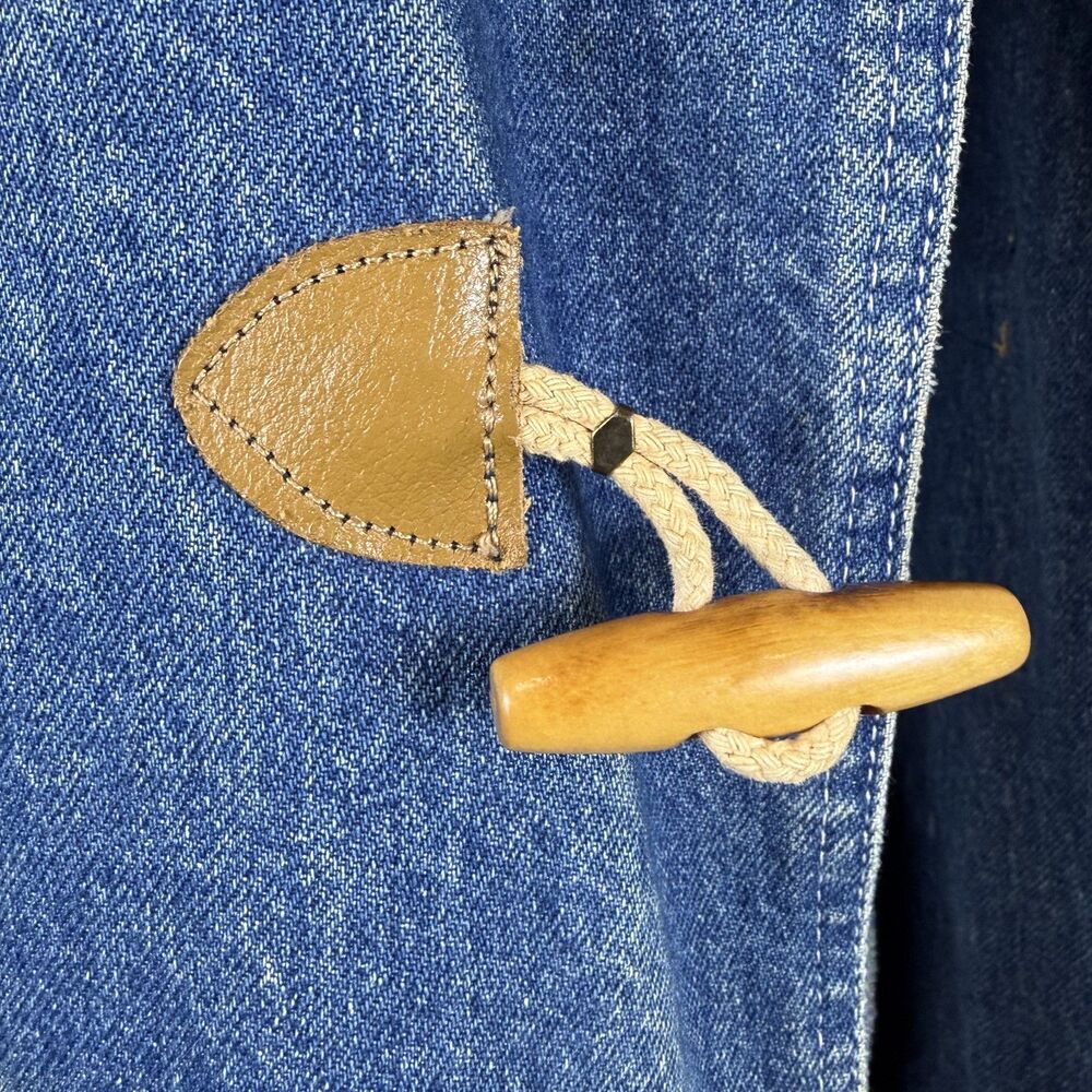 Vintage Denim Duffle Coat | USA Made, Wood Toggle 100% Cotton Jean Jacket - Picture 7 of 12